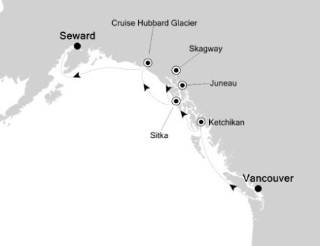 Cruises Around The World Silversea Silver Shadow June 22-29 2026 Vancouver, Canada to Seward, AK, United States