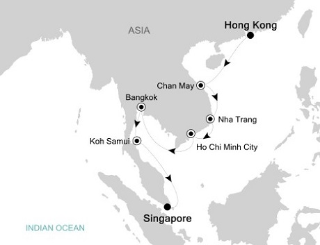 Cruises Around The World Silversea Silver Shadow November 26 December 8 2028 Hong Kong to Singapore