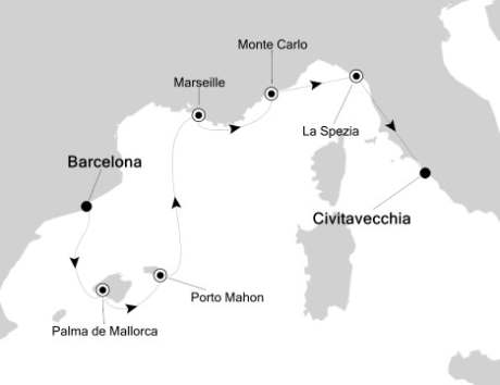 Cruises Around The World Silversea Silver Spirit April 22-29 2026 Barcelona, Spain to Civitavecchia, Italy