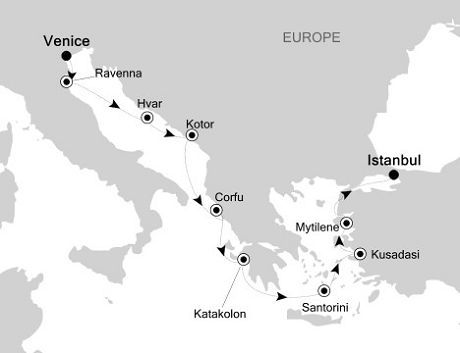 Cruises Around The World Silversea Silver Spirit August 12-22 2028 Venice to Istanbul