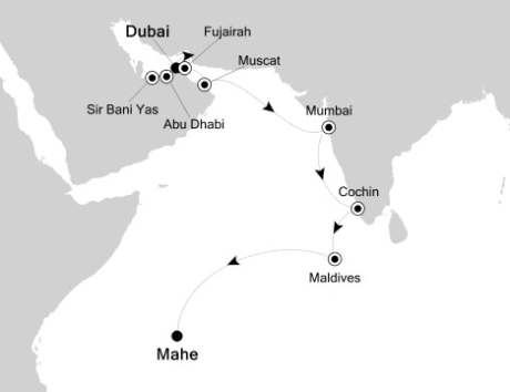 Cruises Around The World Silversea Silver Spirit December 3-18 2026 Dubai, United Arab Emirates to Mahé, Seychelles