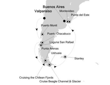 Cruises Around The World Silversea Silver Spirit February 3-20 2026 Valparaíso, Chile to Buenos Aires, Argentina