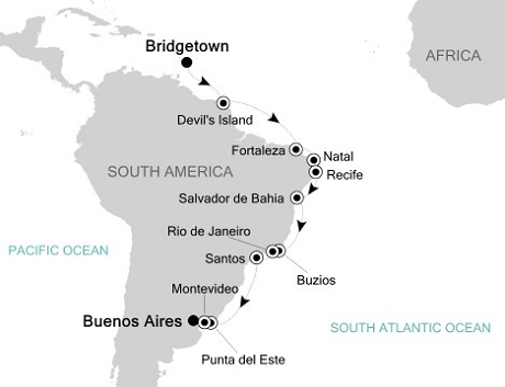 Cruises Around The World Silversea Silver Spirit January 25 February 15 2028 Bridgetown to Buenos Aires