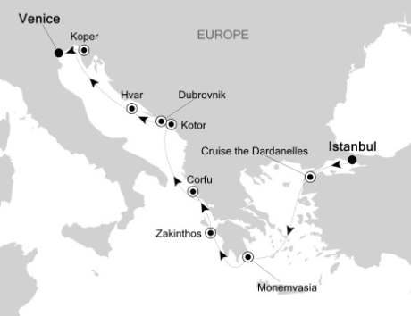 Cruises Around The World Silversea Silver Spirit July 6-17 2026 Istanbul, Turkey to Venice, Italy
