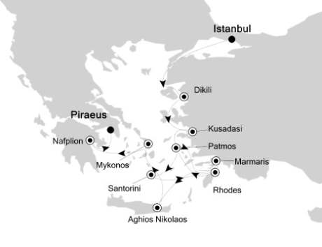 Cruises Around The World Silversea Silver Spirit June 11-21 2028 Istanbul to Athens (Piraeus), Greece