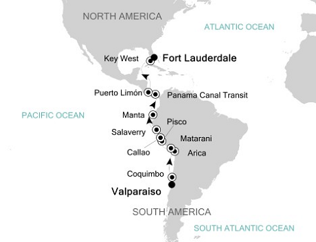 Cruises Around The World Silversea Silver Spirit March 3-21 2028 Valparaiso to Fort Lauderdale, Florida