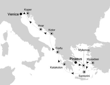 Cruises Around The World Silversea Silver Spirit September 18-28 2026 Piraeus, Greece to Venice, Italy