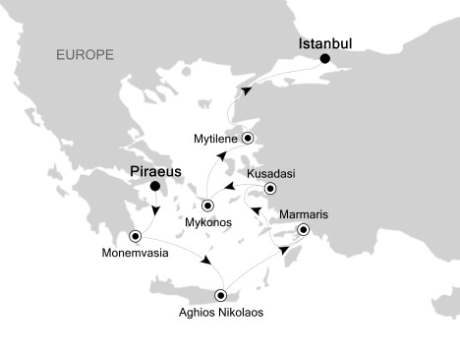 Cruises Around The World Silversea Silver Spirit September 3-10 2026 Piraeus, Greece to Istanbul, Turkey