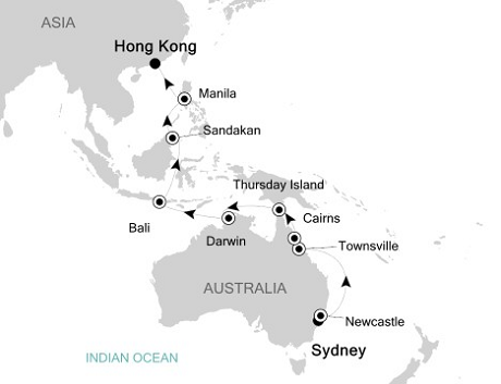 Cruises Around The World Silversea Silver Whisper February 13 March 7 2028 Sydney, Australia to Hong Kong, China