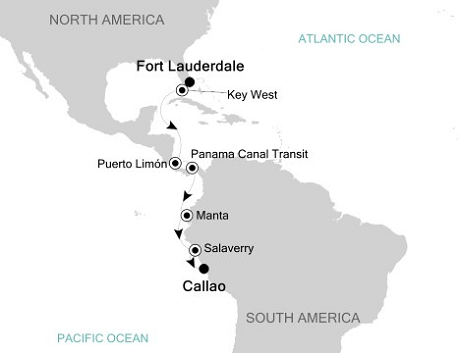 Cruises Around The World Silversea Silver Whisper January 5-16 2028 Fort Lauderdale, Florida, USA to Callao, Peru