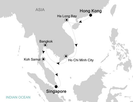 Cruises Around The World Silversea Silver Whisper March 7-21 2028 Hong Kong, China to Singapore, Singapore