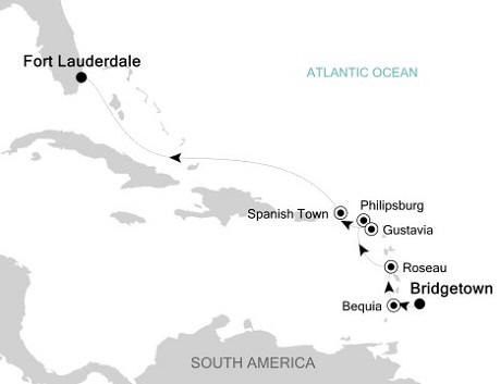 Cruises Around The World Silversea Silver Whisper November 3-11 2028 Bridgetown to Fort Lauderdale, Florida