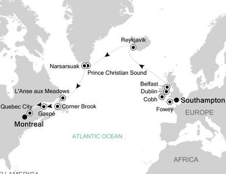 Cruises Around The World Silversea Silver Whisper September 6-23 2028 Southampton to Montreal