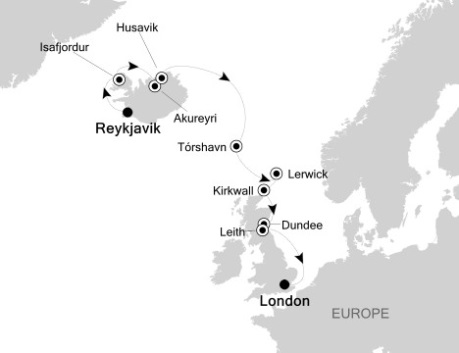 Cruises Around The World Silversea Silver Wind August 12-24 2026 Reykjavík, Iceland to London, United Kingdom