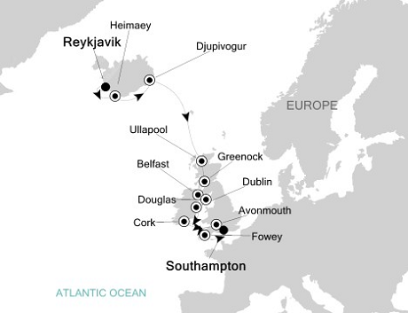 Cruises Around The World Silversea Silver Wind August 17-29 2028 Reykjavik to Southampton