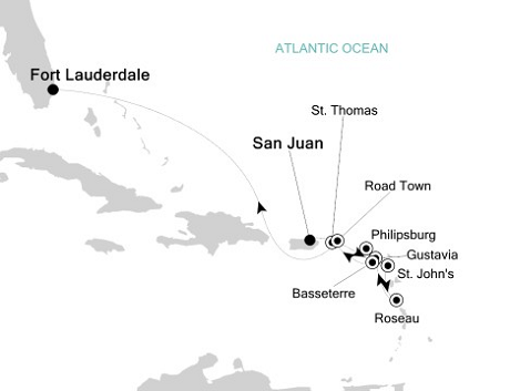 Cruises Around The World Silversea Silver Wind March 18-28 2028 San Juan to Fort Lauderdale, Florida