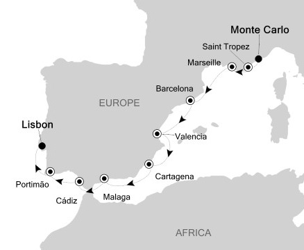 Cruises Around The World Silversea Silver Wind May 21-31 2028 Monte Carlo, Monaco to Lisbon, Portugal