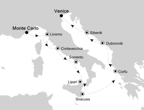 Cruises Around The World Silversea Silver Wind October 10-20 2026 Monte Carlo, Monaco to Venice, Italy