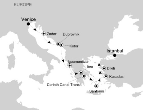 Cruises Around The World Silversea Silver Wind October 20-30 2026 Venice, Italy to Istanbul, Turkey