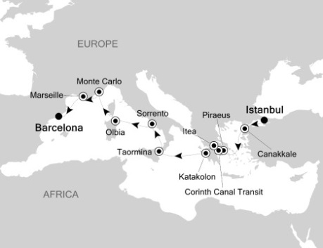 Cruises Around The World Silversea Silver Wind October 30 November 10 2026 Istanbul, Turkey to Barcelona, Spain