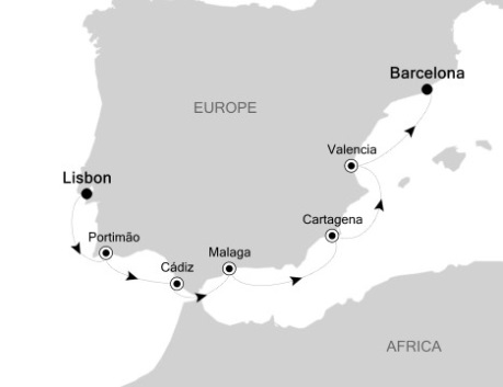 Cruises Around The World Silversea Silver Wind September 23-30 2026 Lisbon, Portugal to Barcelona, Spain