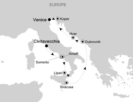 Cruises Around The World Silversea Silver Wind September 30 October 10 2028 Civitavecchia (Rome) to Venice